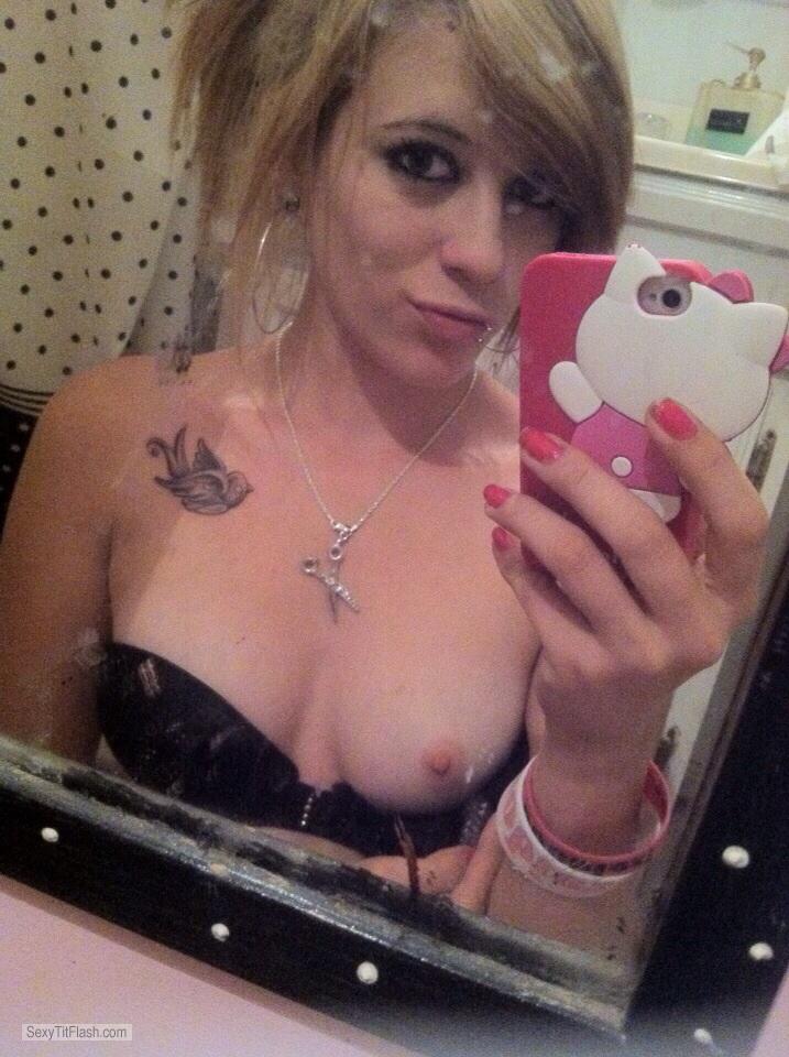 Tit Flash: My Very Small Tits (Selfie) - Topless Chastity from United Kingdom